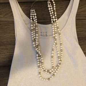 Pearl and gold long necklace